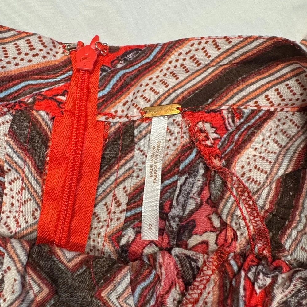Free People Red and Cream Asymmetrical Patchwork Midi Skirt - Picture 5 of 5